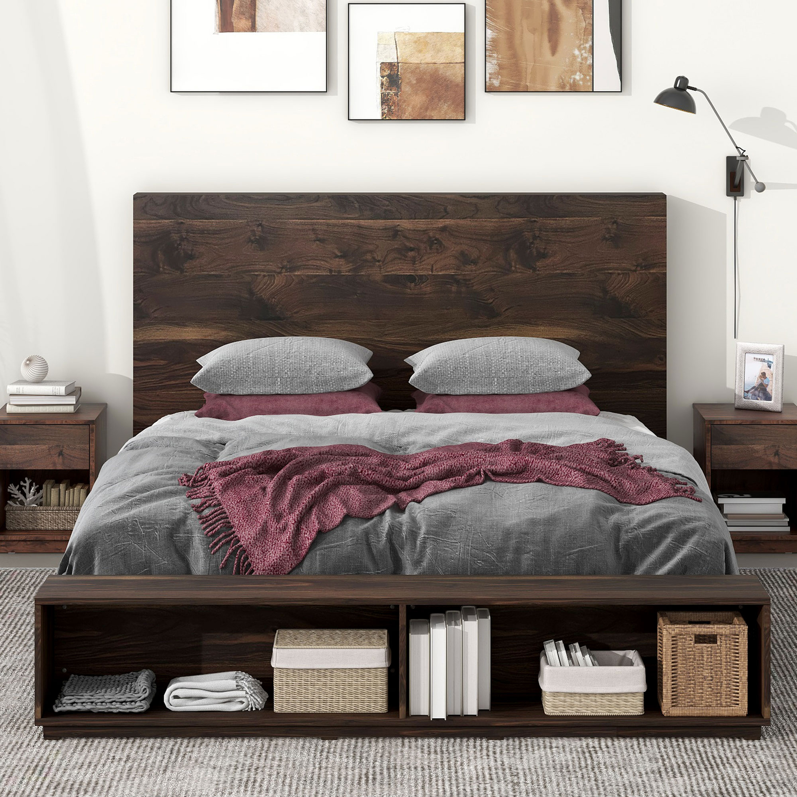 Bedroom With Storage Bench Walnut Color