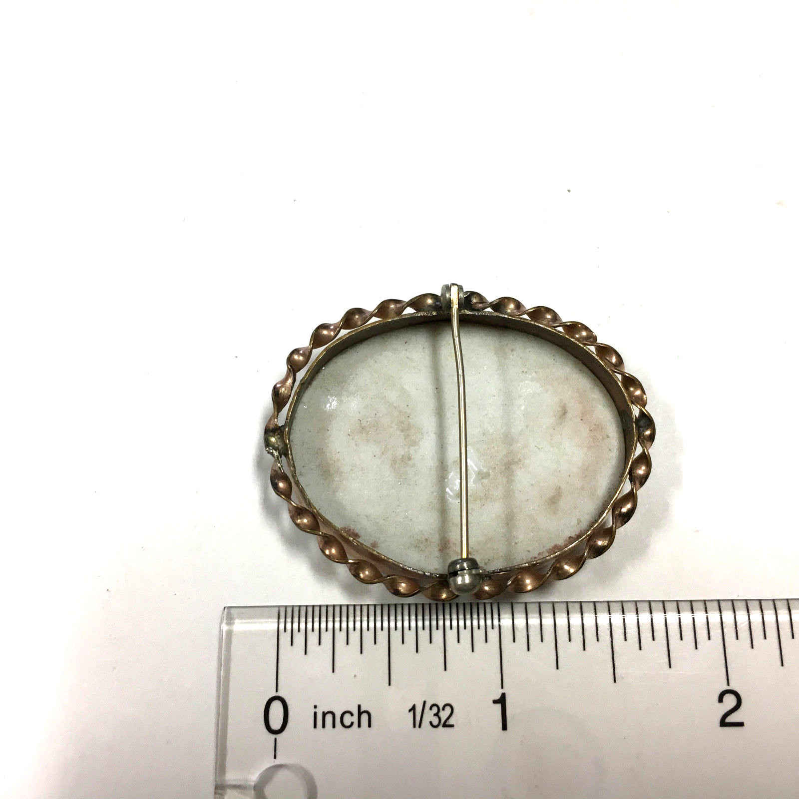 Antique Victorian Hand Painted Portrait Brooch Young Prayer Lady Rose Gold JJ96Q