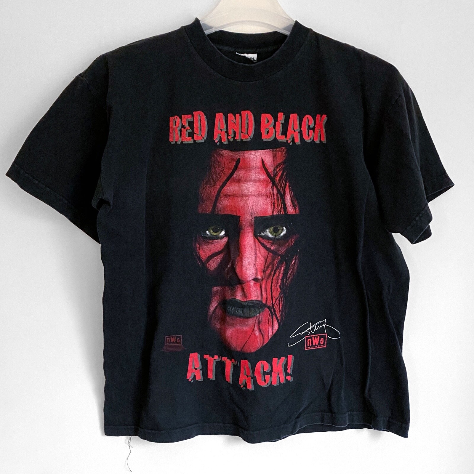Vintage Sting Red/Black Attack Shirt, 1990s Wrestling, NWO Vintage Sting Red/Black Attack Shirt, 1990s Wrestling, NWO