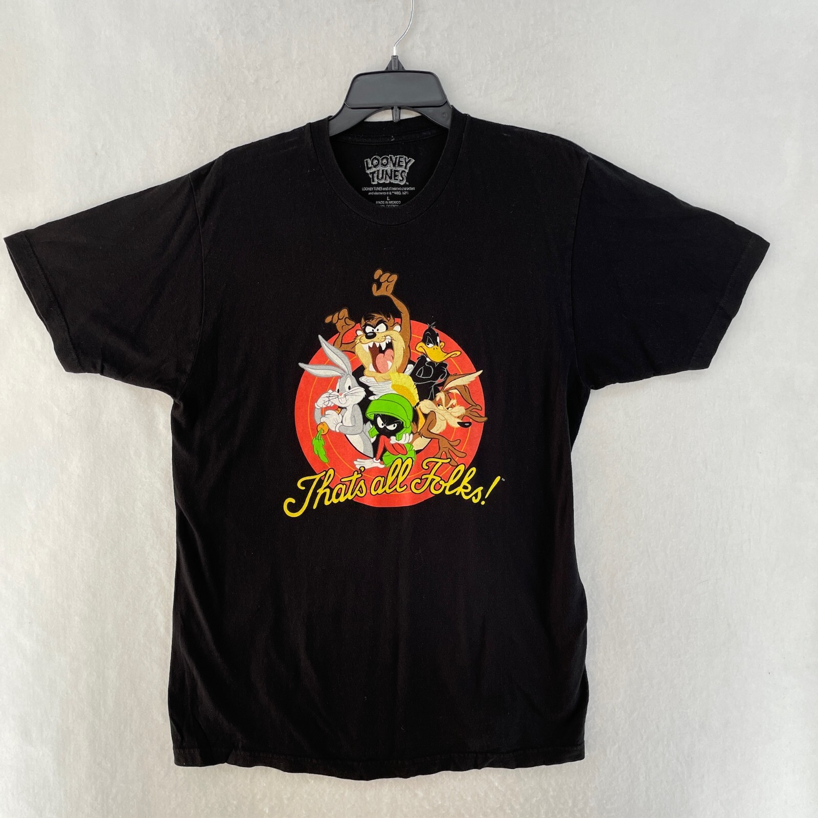 LOONEY TUNES That's All Folks Tシャツ Looney Tunes T-Shirt Men's Sz L Black That's All Folks