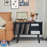Record Player Stand with Vinyl Storage Holds Up to 300lb, Large Record Player Table Cabinet for Album Storage with Holder Vinyl Display Shelf, Wood Turntable Stand for Bedroom Living Room (Black)