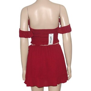 Women's 2 piece Outfit Mini Skirt Set Smocked Crop Top NWT back