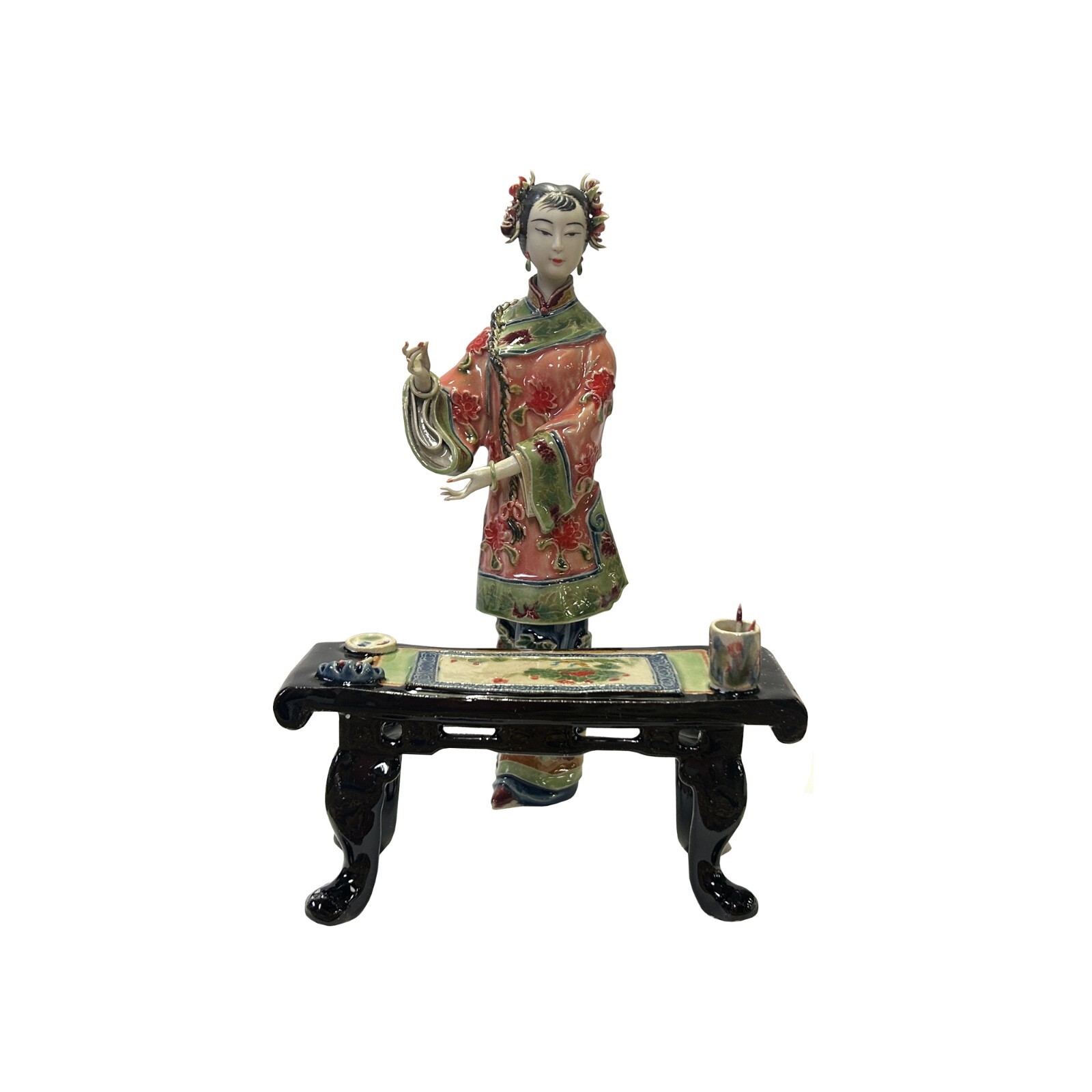 Chinese Porcelain Qing Style Dressing Lady Figure Writing Calligraphic and Art On Small Desk ws3761S Chinese Porcelain Qing Style Dressing Lady Figure Writing Calligraphic and Art On Small Desk ws3761S