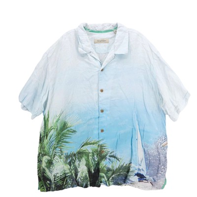 TOMMY BAHAMA 100% Linen Camp Shirt Tropical Hawaiian Print Size XXL