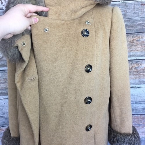 Mary Sachs Vintage 60s Fur Collar Tan Wool Coat Size XS/S