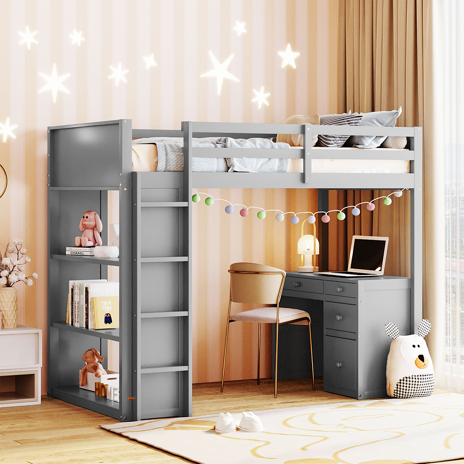 With Desk Drawers Storage Shelves And Ladder