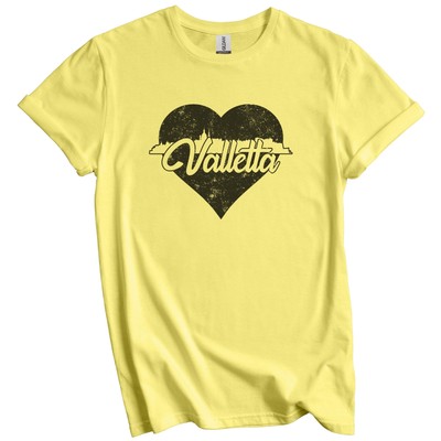 Retro Valletta Malta Skyline Heart Distressed T-Shirt