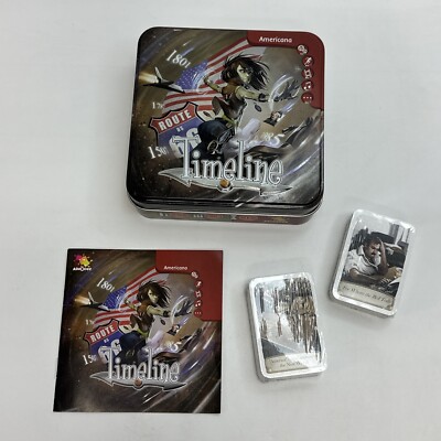 Timeline Americana Trivia Card Game in Raised Tin Box Opened, Cards Still Sealed