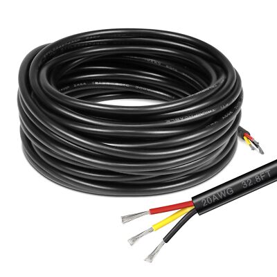 DEKIEVALE 20 Gauge 3 Conductor Electrical Wire, 32.8FT Black Stranded 20/3 Low V