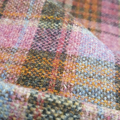 Vintage wool plaid fabric purple gray brown rust tartan 62 in wide x 1 yd