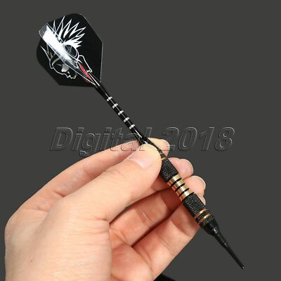 3x Brass Barrel Dart Plastic Soft Tip Darts Aluminium Shafts Black Playing Games