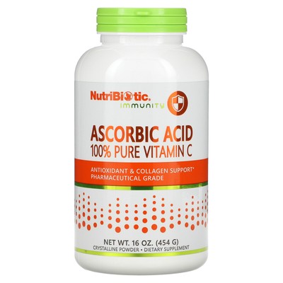 NutriBiotic Кристаллический порошок аскорбиновой кислоты 16 унций 454 г Без яиц, без глютена,