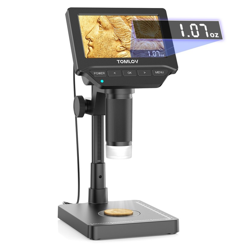 TOMLOV DM4W Microscope 4.3" Digital Coin Microscope 10–200X with Weighing