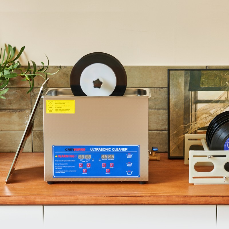 CREWORKS 6L Ultrasonic Vinyl Record Cleaning Machine 7-12 Inch with Heater Timer