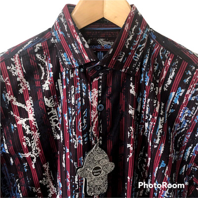 LUCHIANO VISCONTI BLACK Mens Small BURGUNDY FLOCKED PAISLEY Shirt 43113 NEW $125