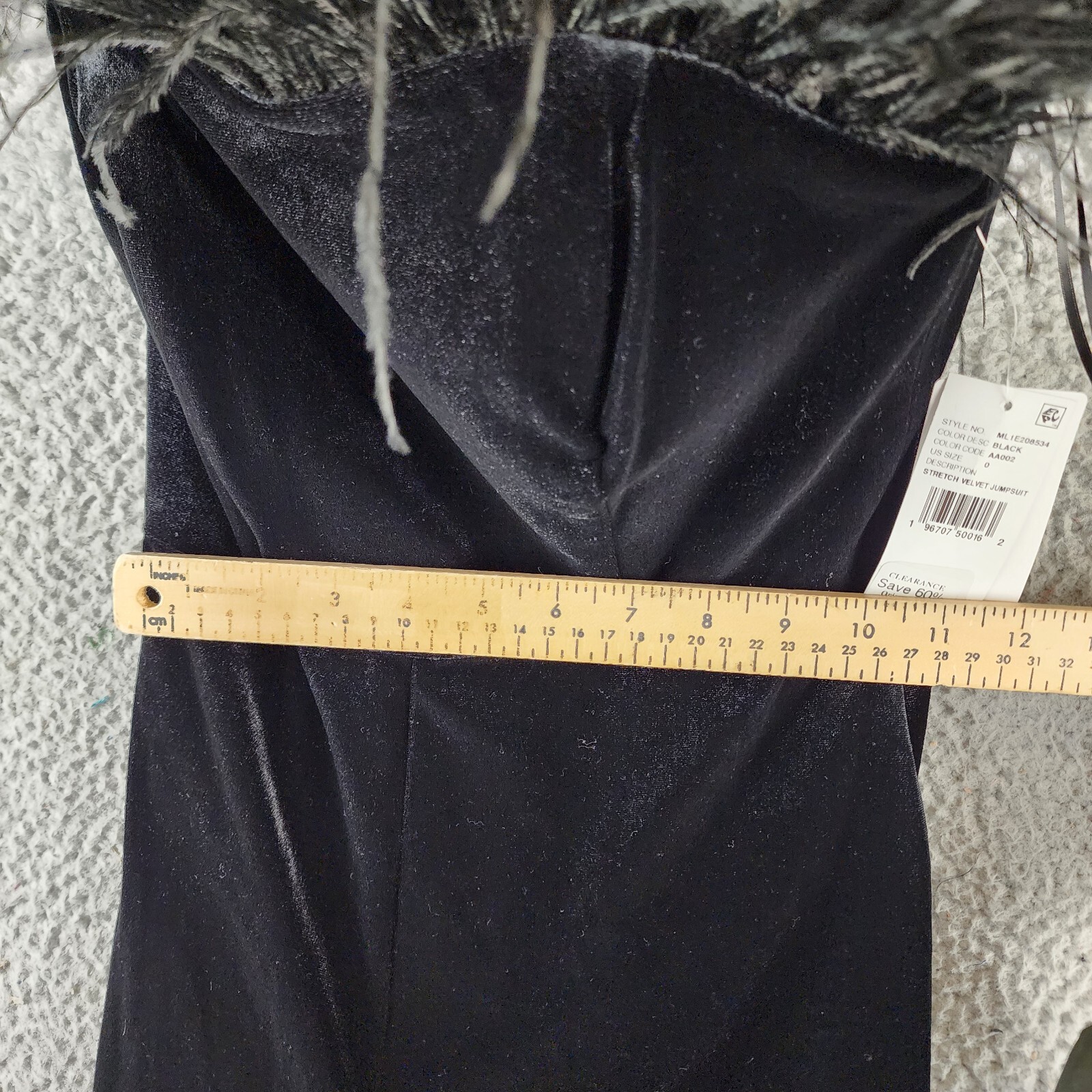 Liv Foster Stretch Velvet Jumpsuit Women's 0 Black Strapless Feather Trim Zipped - Picture 7 of 14
