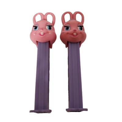 Pez Dispensers Set of 2 Pink Easter Bunny Rabbit Purple Base with Feet 