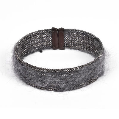 Pre-owned Brunello Cucinelli Women's Monili Bead And Wool Choker Necklace In Rodio Nero