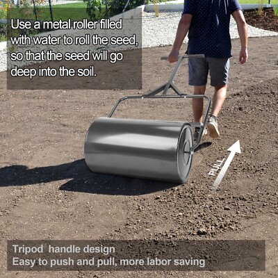 43 in Garden Roller Cylindrical Lawn Yard Roller Filled with Water Steel Black