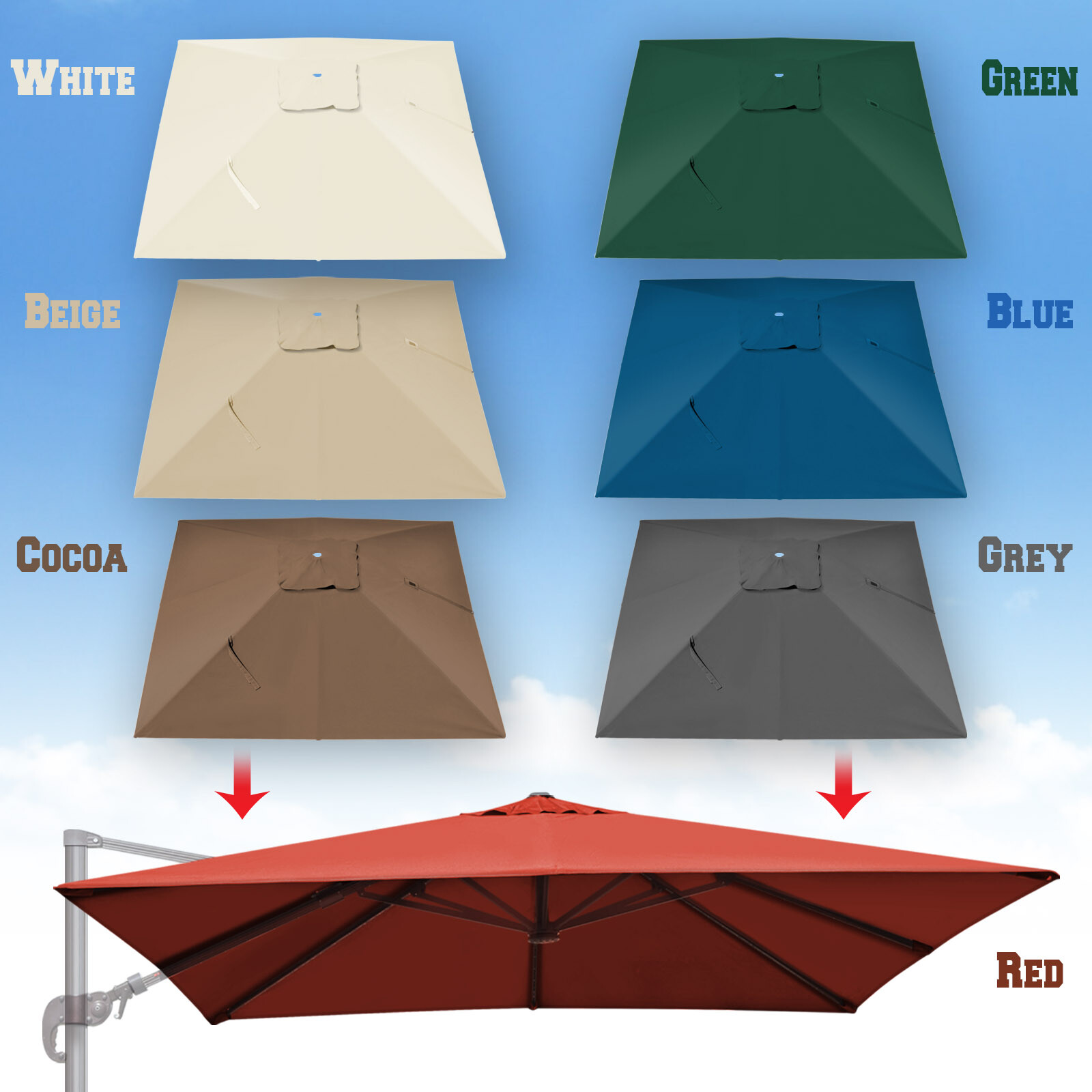 Telo Di Ricambio Per Ombrellone A Sbalzo Quadrato 2.45x2.45m (8.2ft) - Grigio, 8 Coste, Antivento E UV, Copertura Solo Tela
