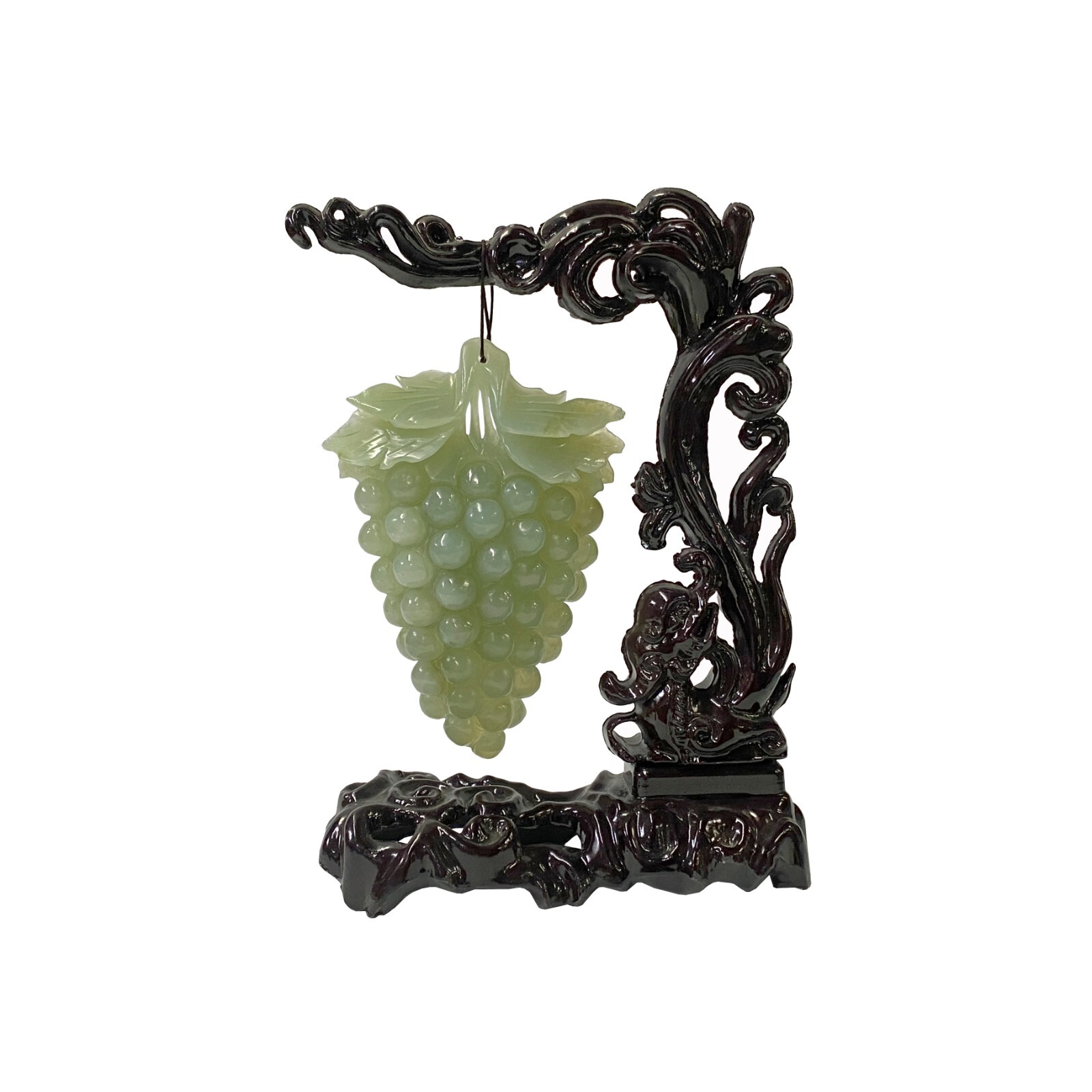 Chinese Natural Stone Grapes Shape Wood Stand Display Art ws3250S Chinese Natural Stone Grapes Shape Wood Stand Display Art ws3250S