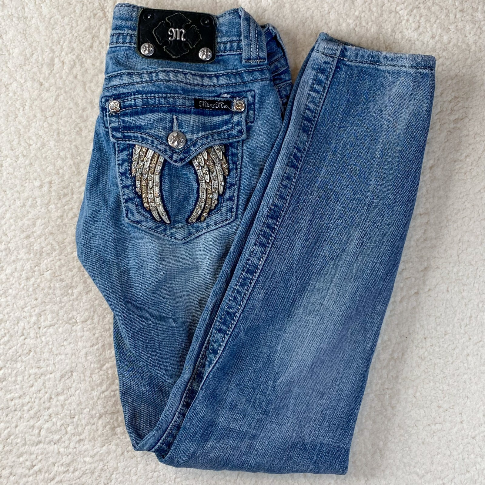 Miss Me Womens Blue JP5082AK39 Embellished Ankle Skinny