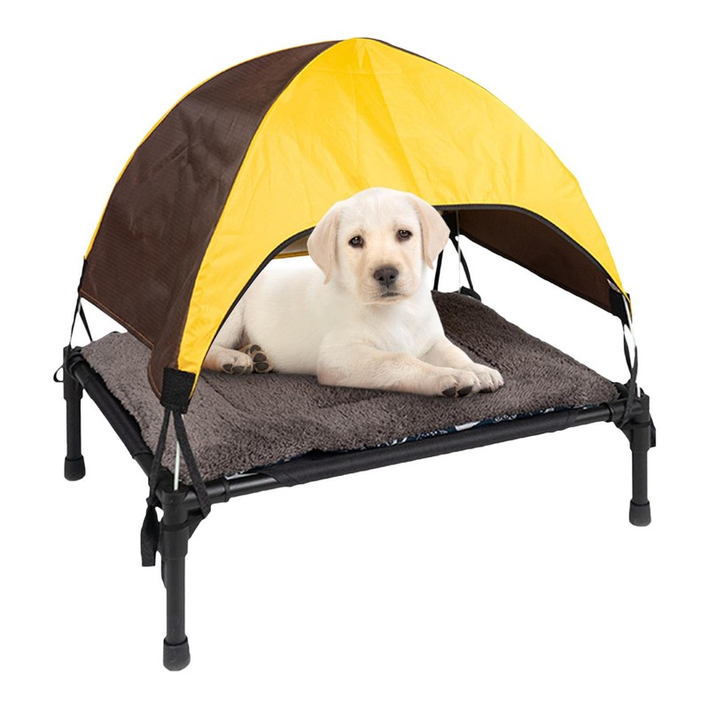Elevated Cooling Dog Cat Bed Portable Camping Mesh Pet Bed W/Removable Canopy