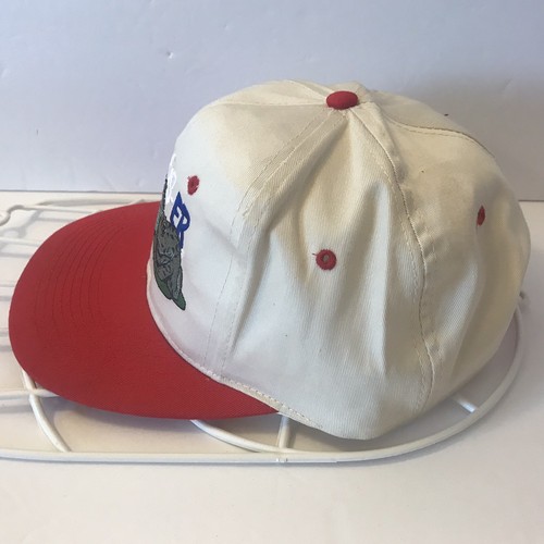 BUDWEISER Snapback Hat Embroidered Frogs 1995 Cotton Red Ivory Bud Beer Cap