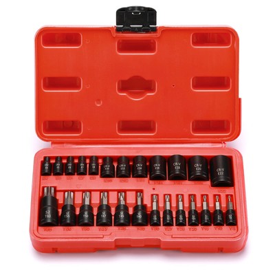 25PCS 1/4'',3/8'',1/2'' Drive Torx Bit and External Socket Set,12 Female E-Torx ...