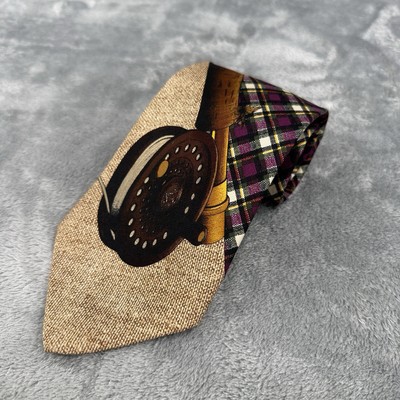 Polo Ralph Lauren Handmade Plaid Purple Silk Tie 'FLY-FISHING  Made In USA