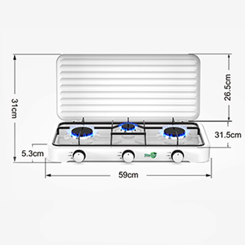 Portable Gas Camping Stove 3 Burners Outdoor Camping Stove w/Lid 2.2kw*2+1kw*1