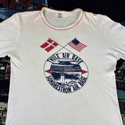 Vintage 70s 80s Thule Air Base Sondrestrom Ringer T Shirt Denmark USA Medium
