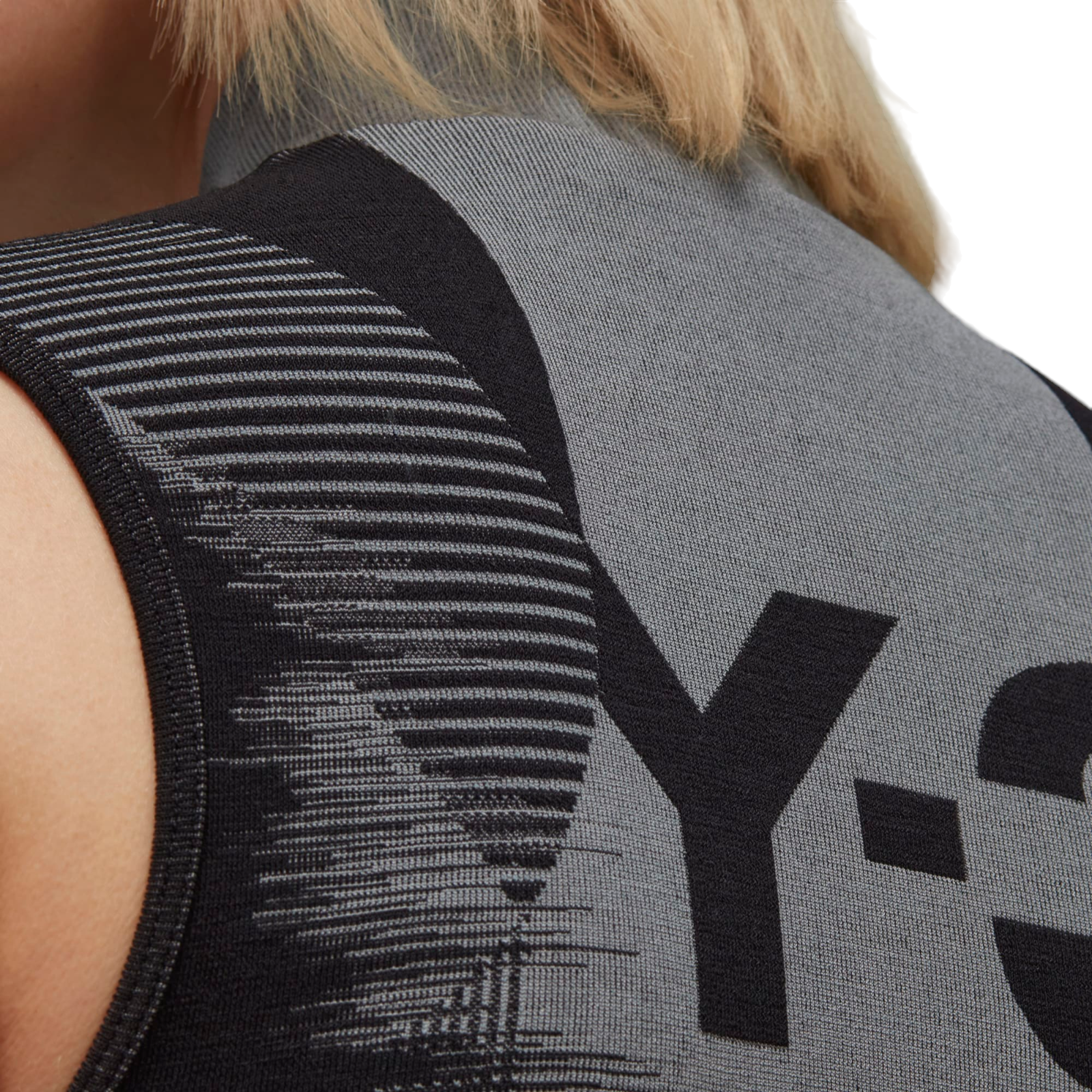 Women's Adidas Y-3 Black Grey Engineered Knit Crop Top Women's Adidas Y-3 Black Grey Engineered Knit Crop Top