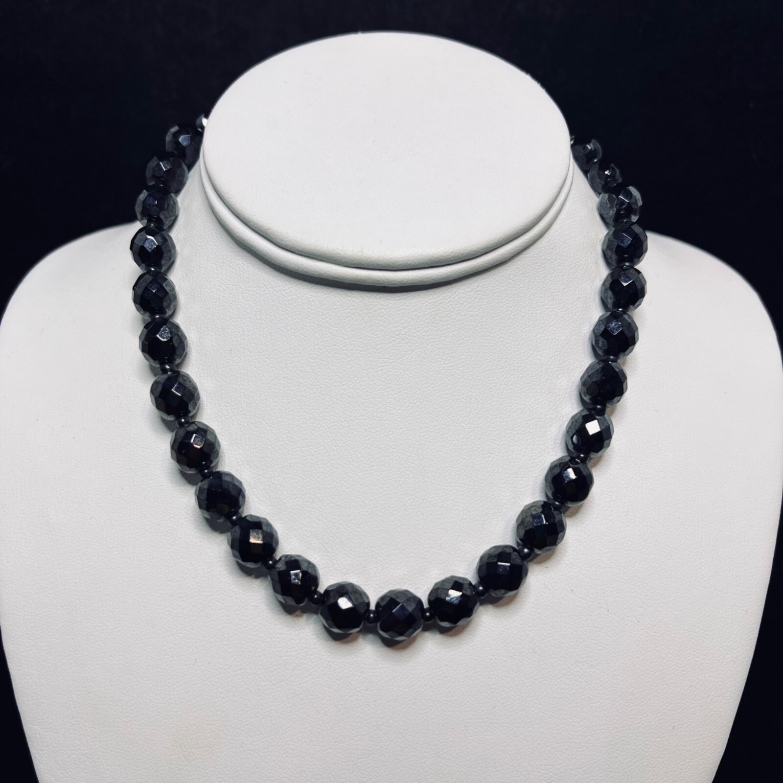 Vintage MJ Western Germany Single Strand Faceted Black Bead