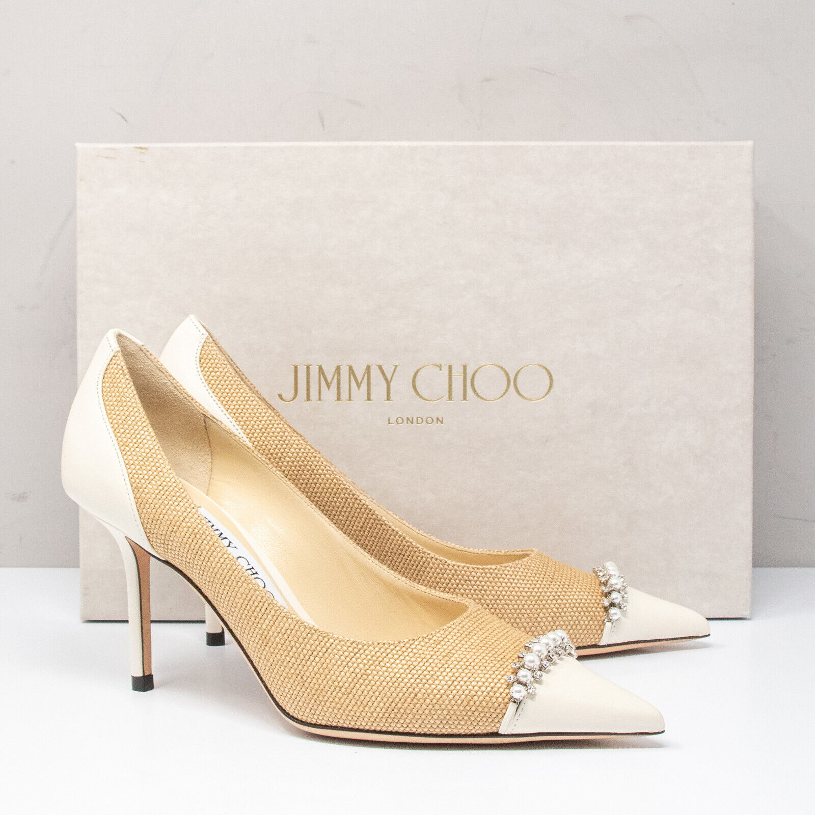 Jimmy Choo Love 85, Size 36.5 (6.5 US) Natural/Crystal/Latte