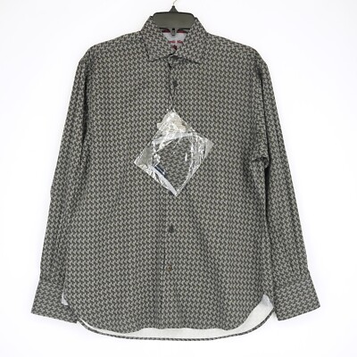 Visconti Black Men's Long Sleeve Shirt S Black Geo Print Cotton w/ Mask NWT $125