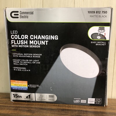 15 in. Matte Black Integrated LED Dimmable Selectable CCT Flush Mount Indoor