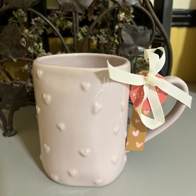 Rae Dunn PINK Mug With Raised Hearts All Over Heart Handle Valentine s Day