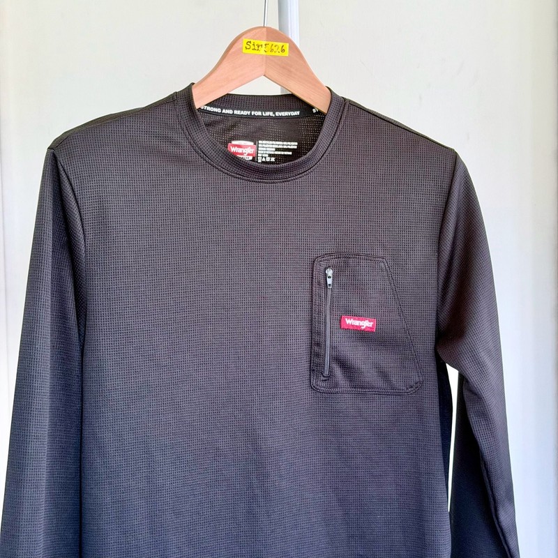 Wrangler Workwear Men's Long Sleeve Waffle Knit Crew Neck Shirt with Zip Pocket
