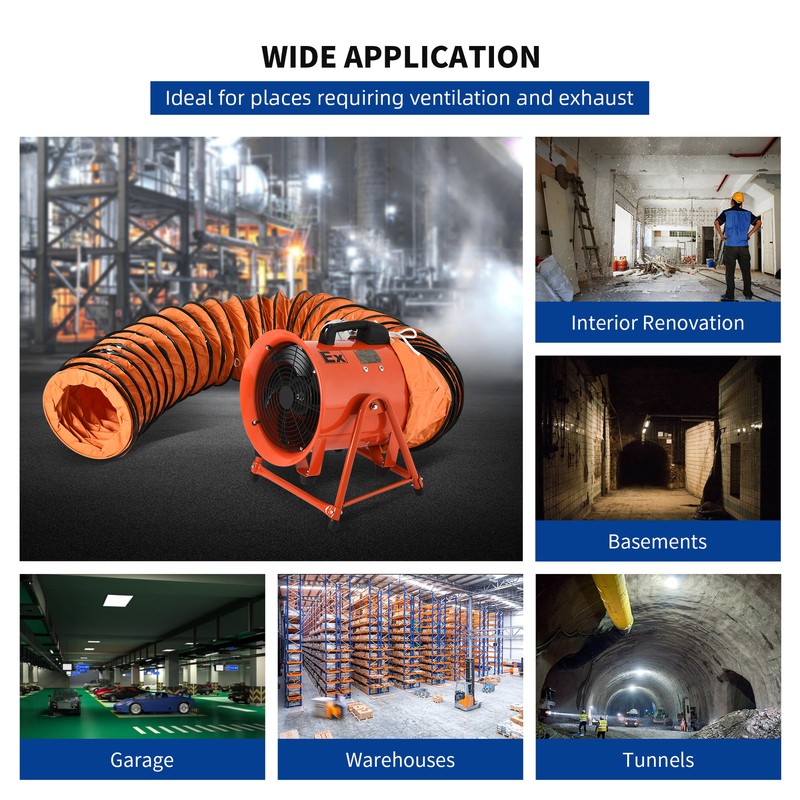 10'' Explosion Proof Axial Fan 350W 110V Extractor w/ 16ft PVC Duct Portable