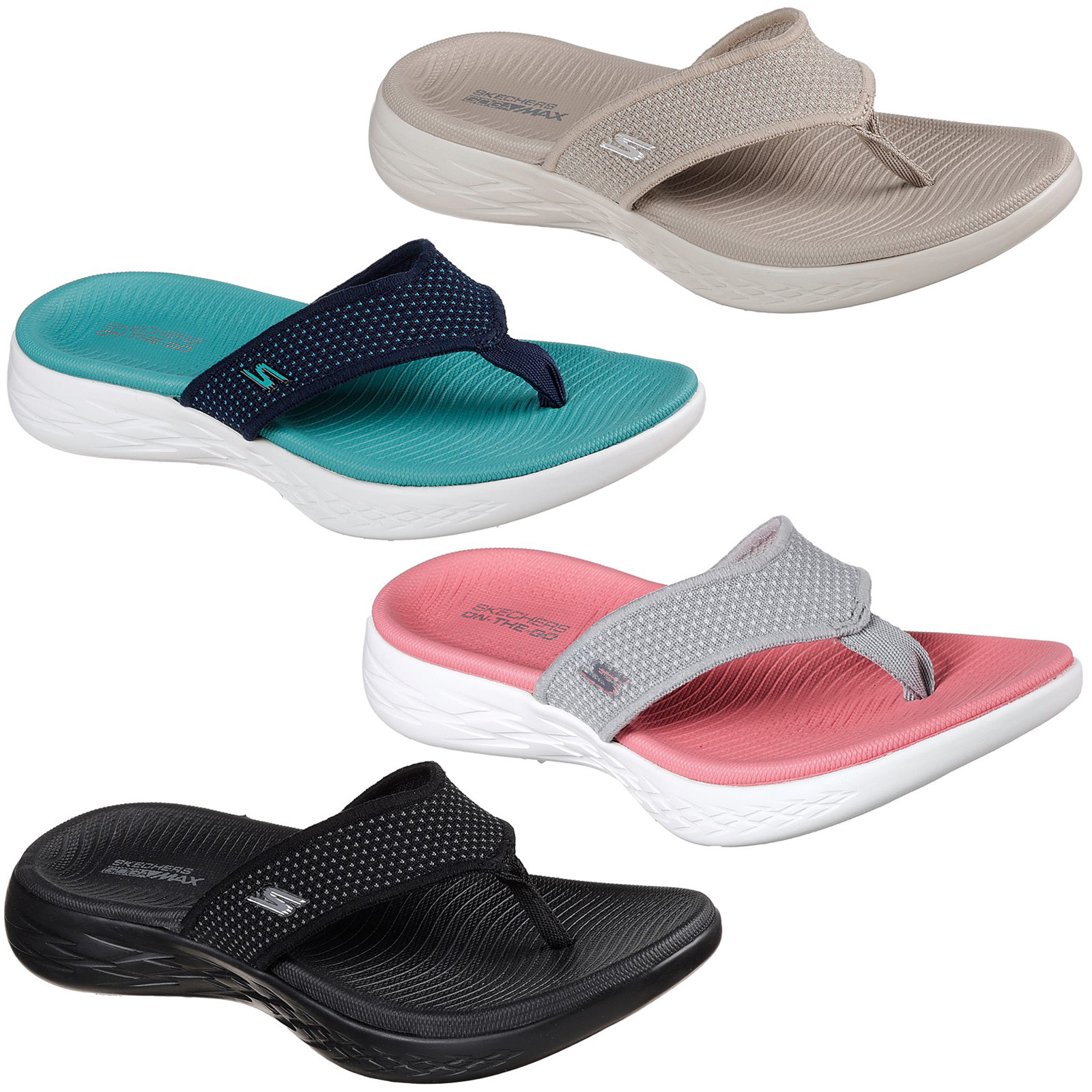 Skechers On The Go 600 Infradito Da Donna Memory Foam Estate Sandali Misure PUNTA TONDA | eBay