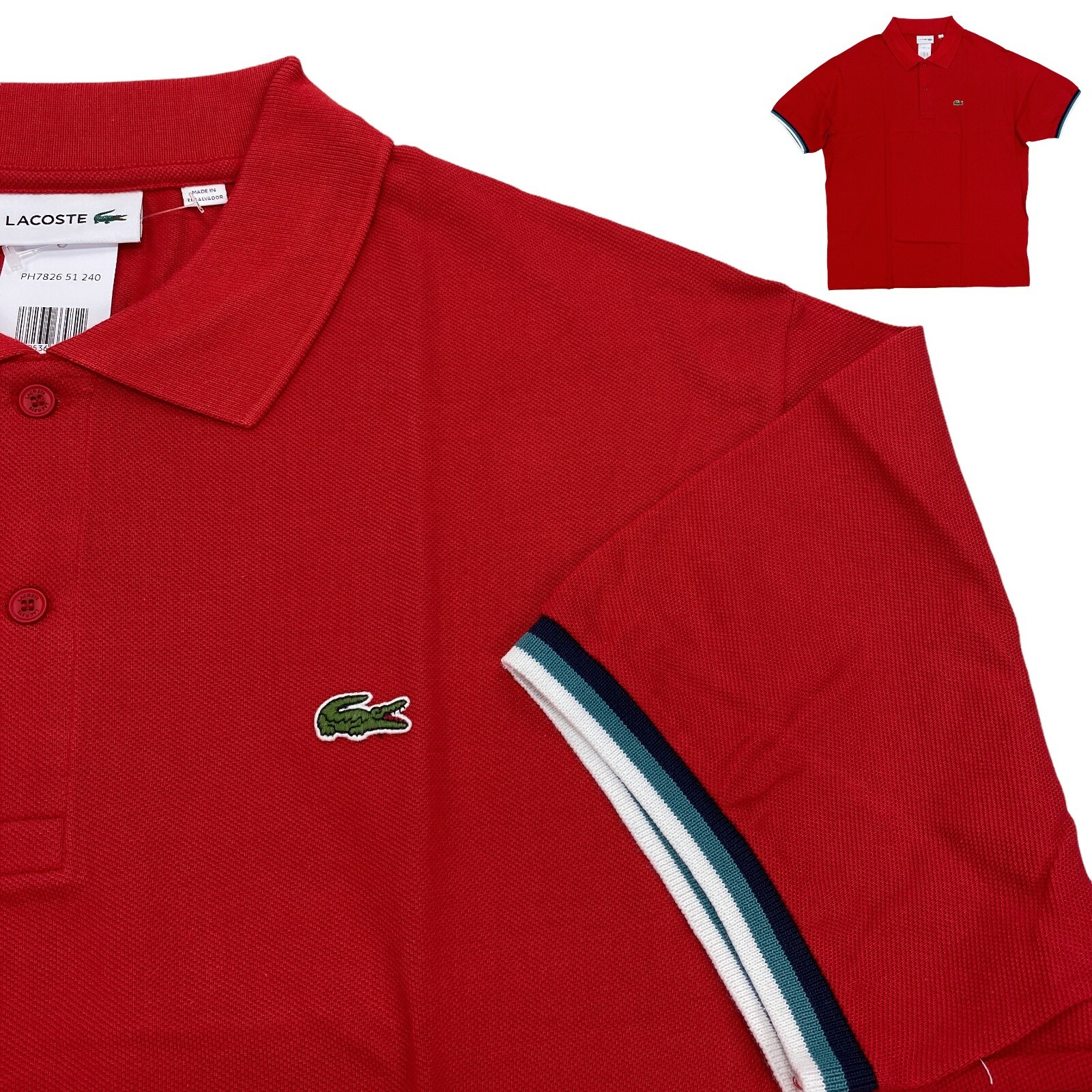 Lacoste Мужская вязаная рубашка-поло с коротким рукавом из пике Big & Tall красная PH7826-240