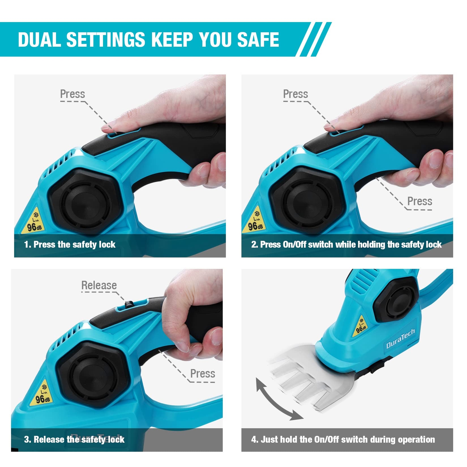 DURATECH 20V Cordless Hedge Trimmer Grass Shears 2-in-1 Shrubbery Hedge Trimmer