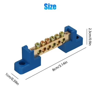 2X 6 Terminal Bus Bar Block Power Distribution Brass Wire Screw Grounding Strip