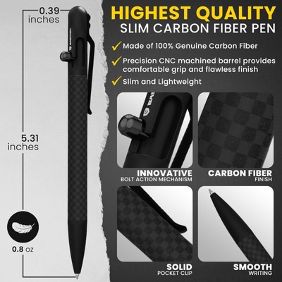 BASTION SLIM BOLT ACTION PEN Black Carbon Fiber Stainless Steel Ballpoint Pens