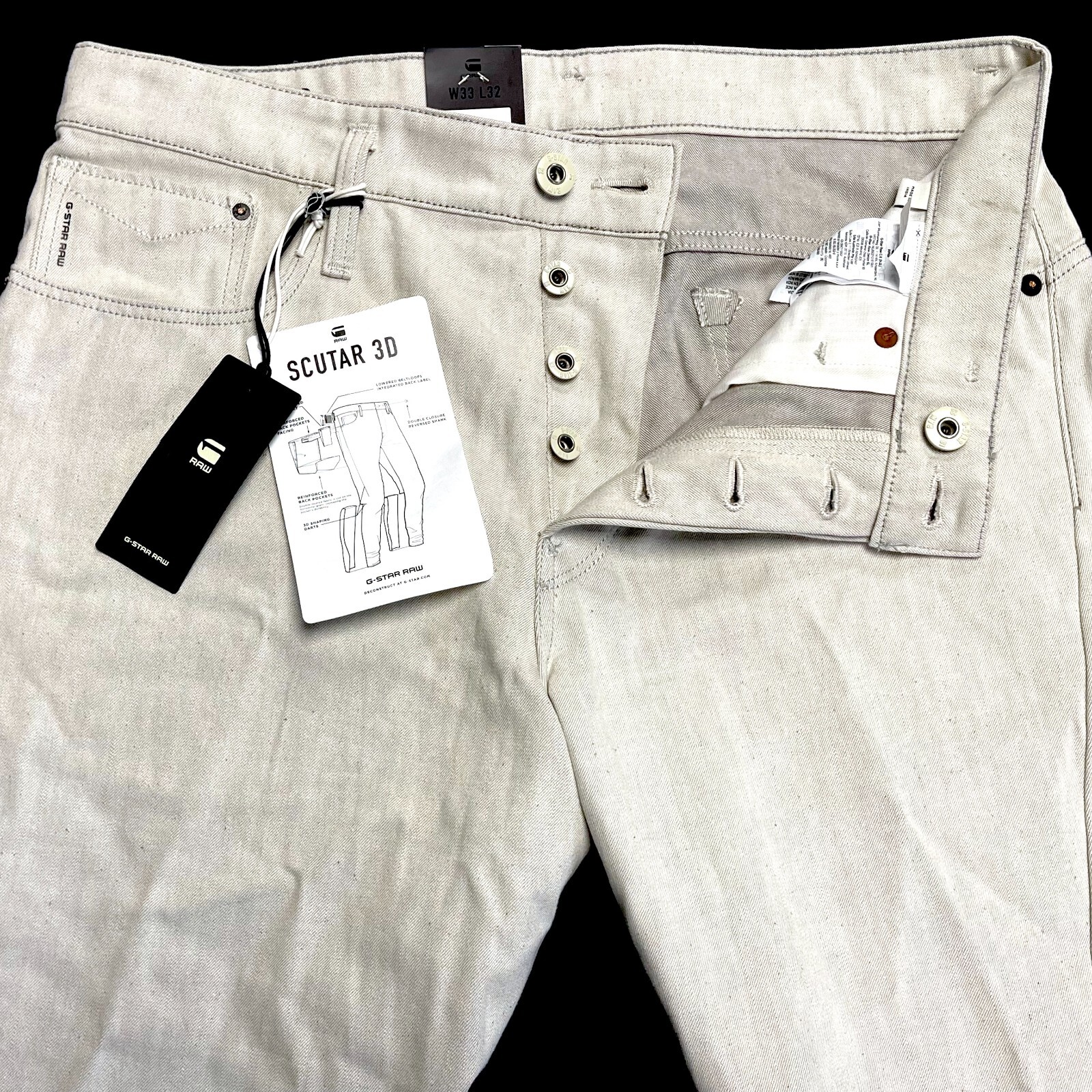 G-Star Raw Men's Scutar 3D Slim Tapered Jeans Ecru Denim G-Star Raw Men's Scutar 3D Slim Tapered Jeans Ecru Denim