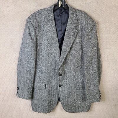 Vintage Jeremy Cobb Esquire Jacket Mens 44R Gray Herringbone Tweed Blazer Wool