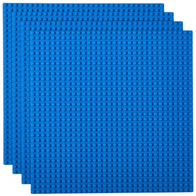 4 Piece Baseplates, For Building Bricks, Blue, 10x10 Inches