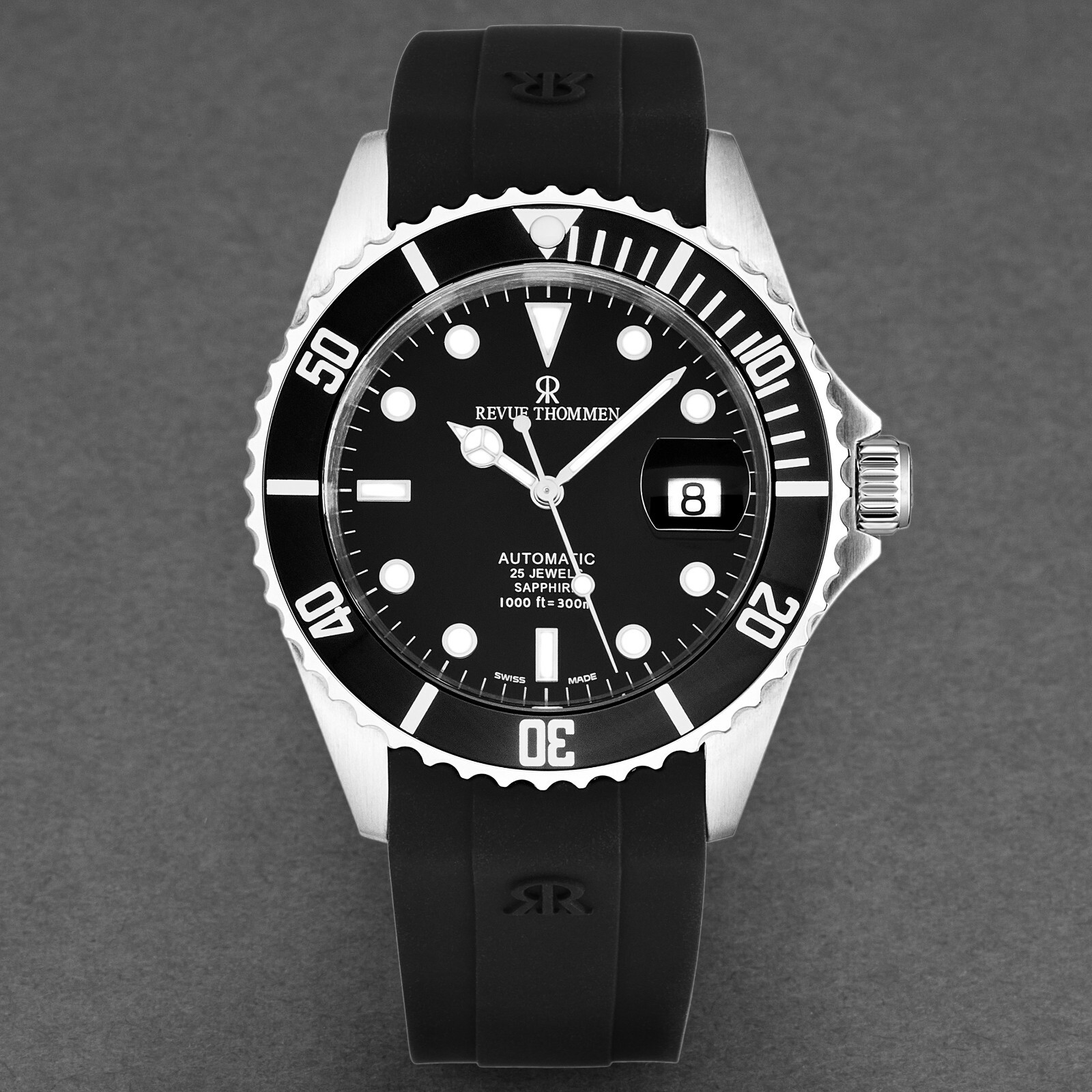 Pre-owned Revue Thommen 's Men's Diver Black Dial Rubber Strap Automatic Watch 17571.2837
