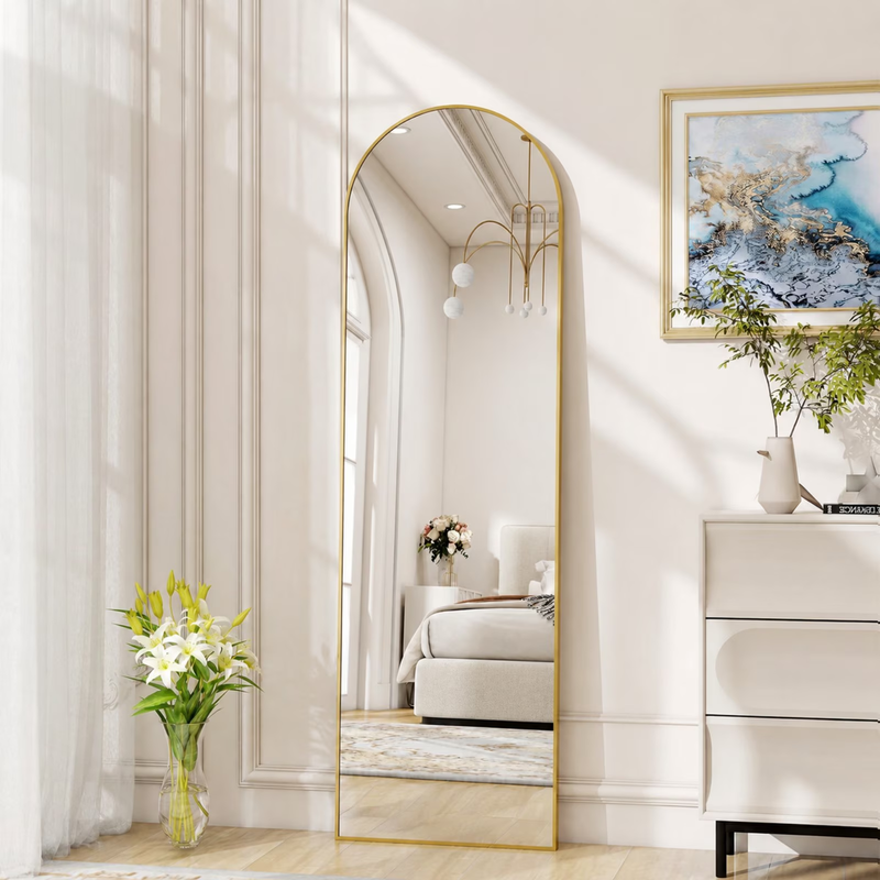 56"X15" Arched Full Length Mirror Floor Mirror with Stand, Gold